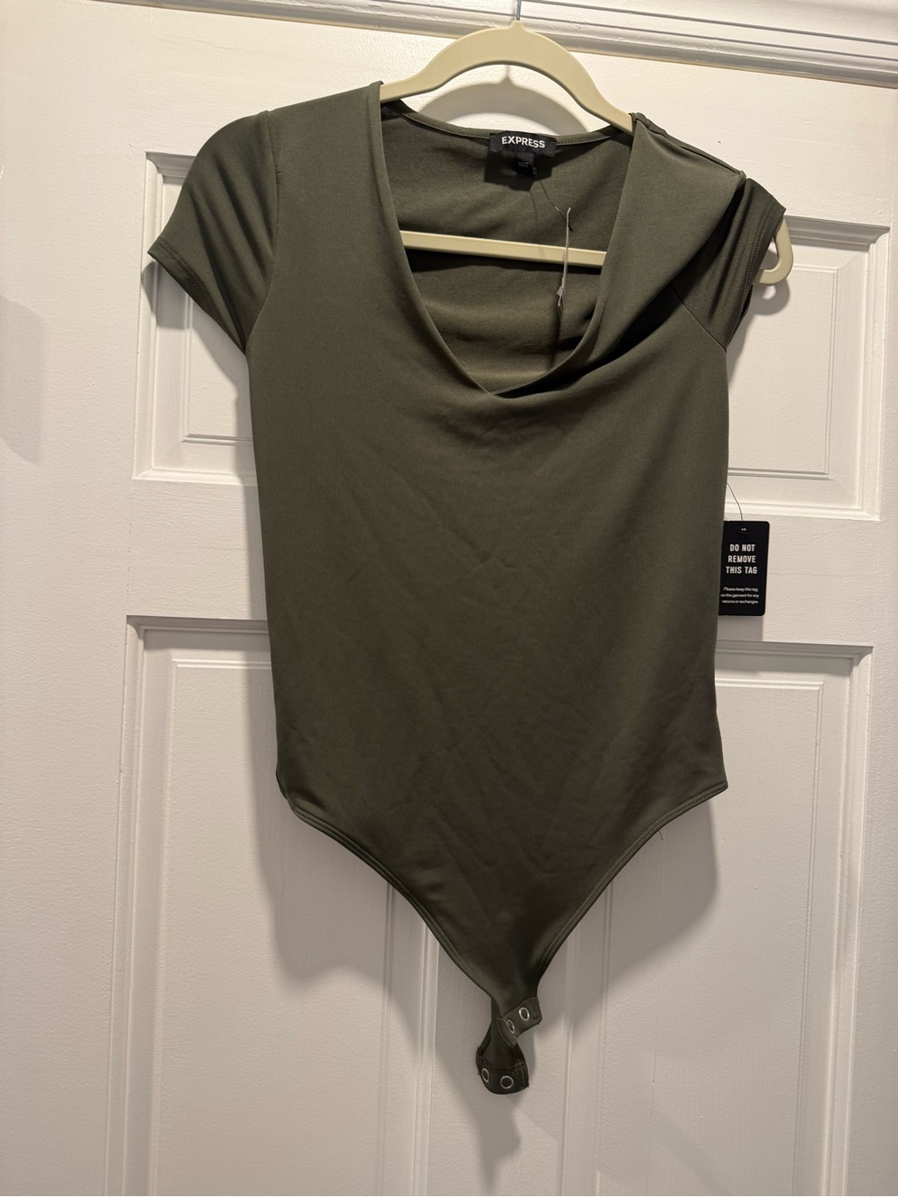 Express Olive Green Draped Neck Bodysuit - Women size Small
